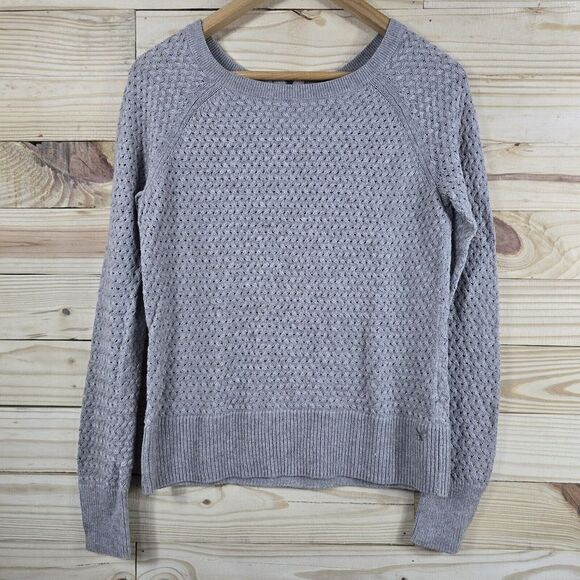 American Eagle Lightweight Basket Weave‎ Knit Sweater Women's MED Oatmeal LS Zip - Picture 1 of 7